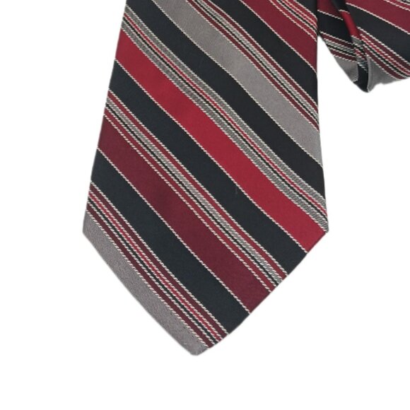 Perry Ellis Portfolio Silk Tie Men’s 59.75” Red Black Gray Stripe Classic New - Picture 1 of 3